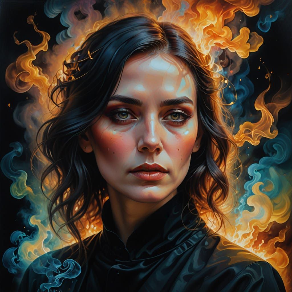 Iridescent Prism Woman Portrait in Oil Painting Style