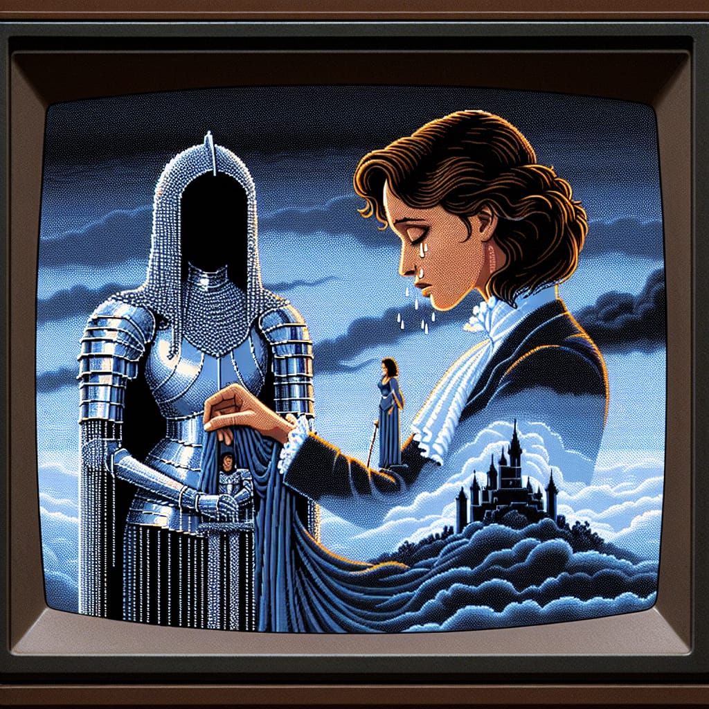 A Haunting Portrait of a Knight's Reunion in a Faded CRT Ref...