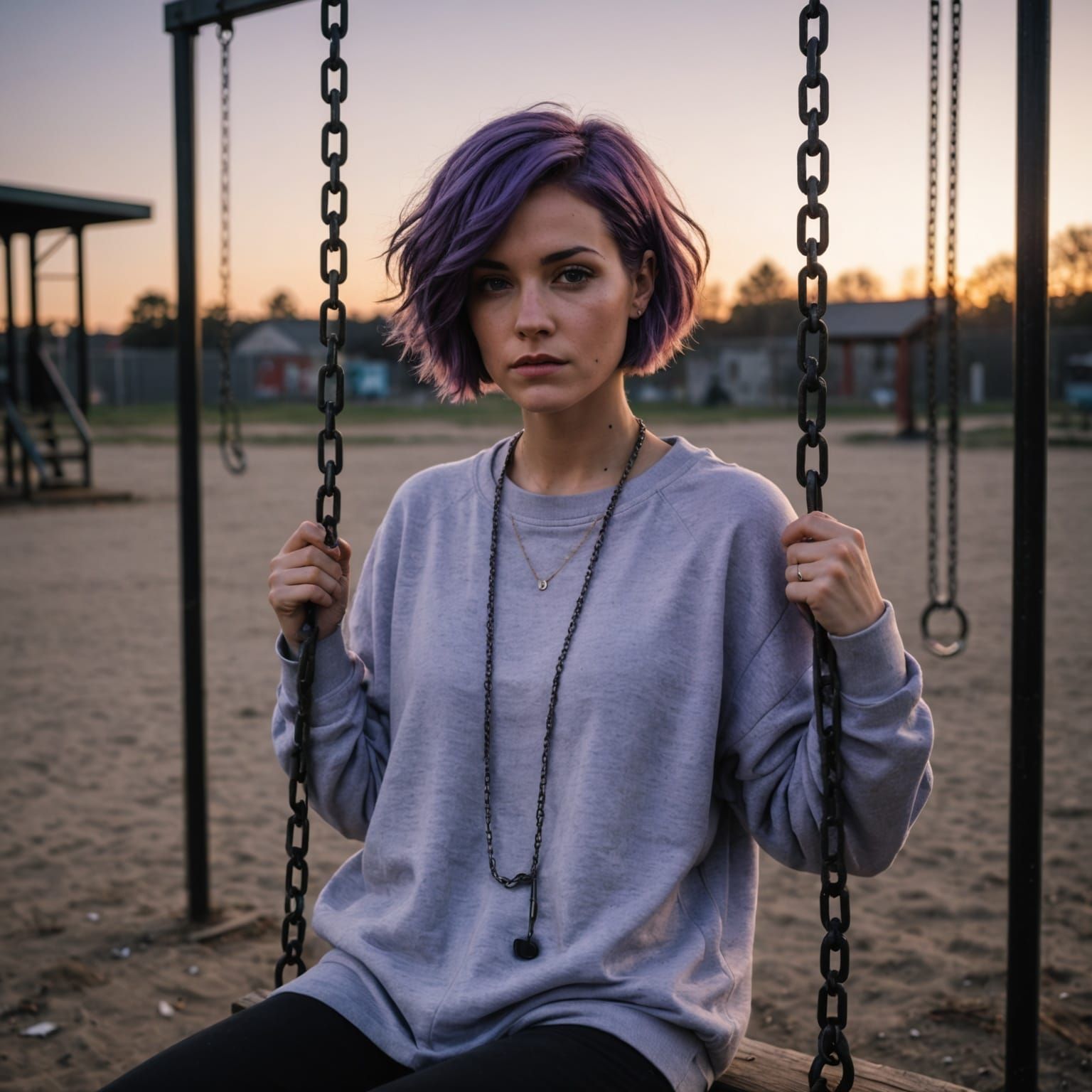 Melancholic Portrait of Woman on Abandoned Swing