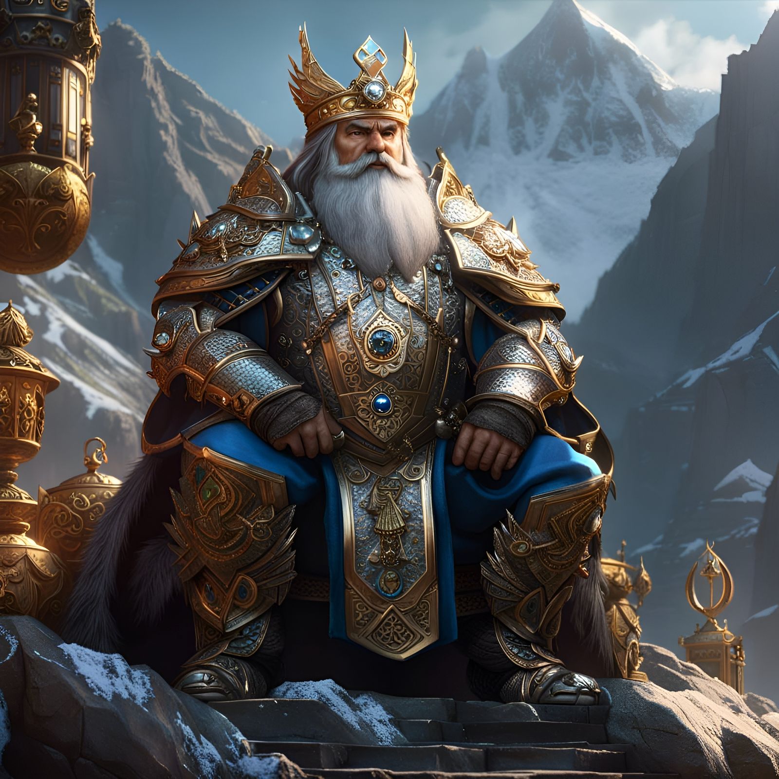 Hyperdetailed Dwarf King in Mountain Kingdom