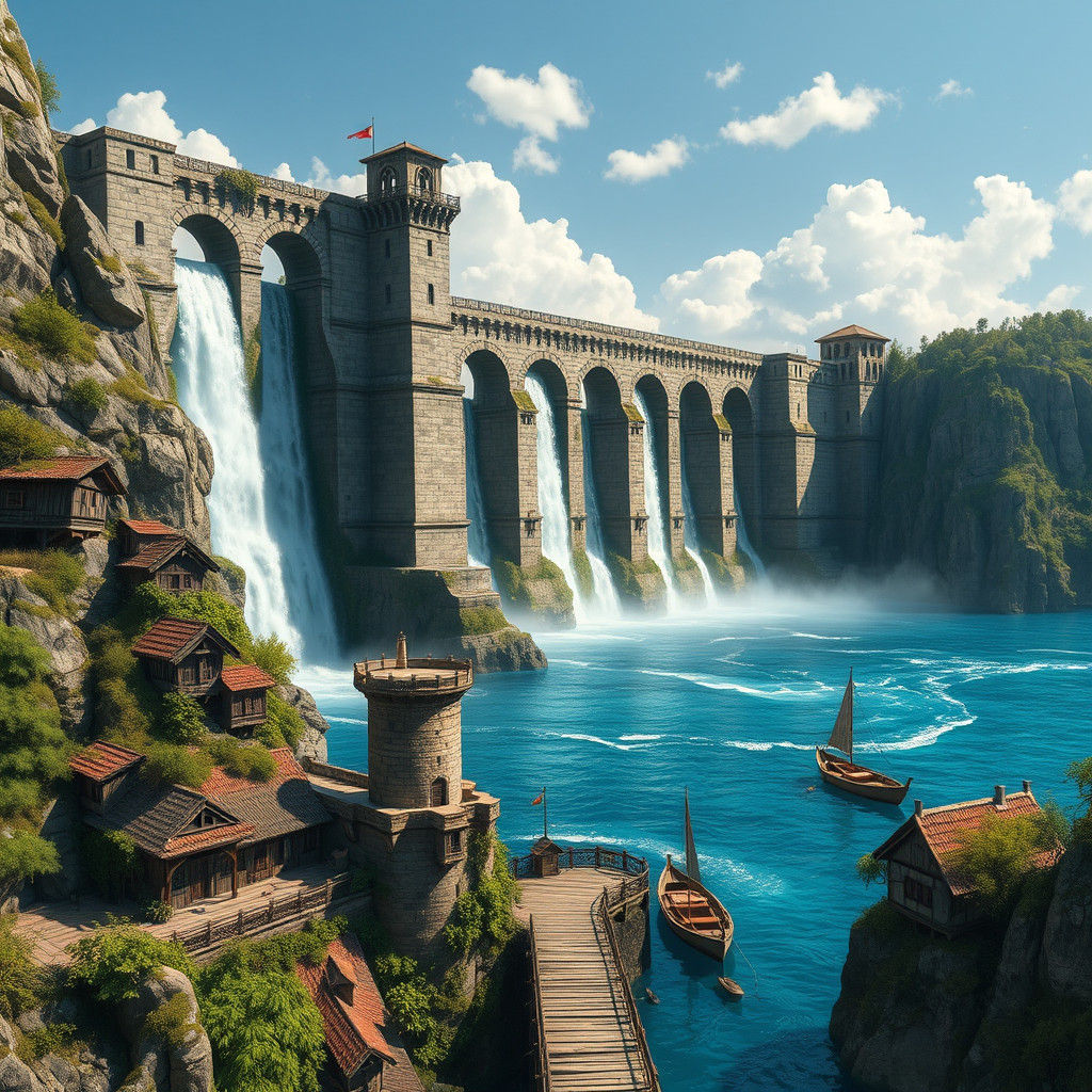 Majestic Stone Dam with Towering Arches