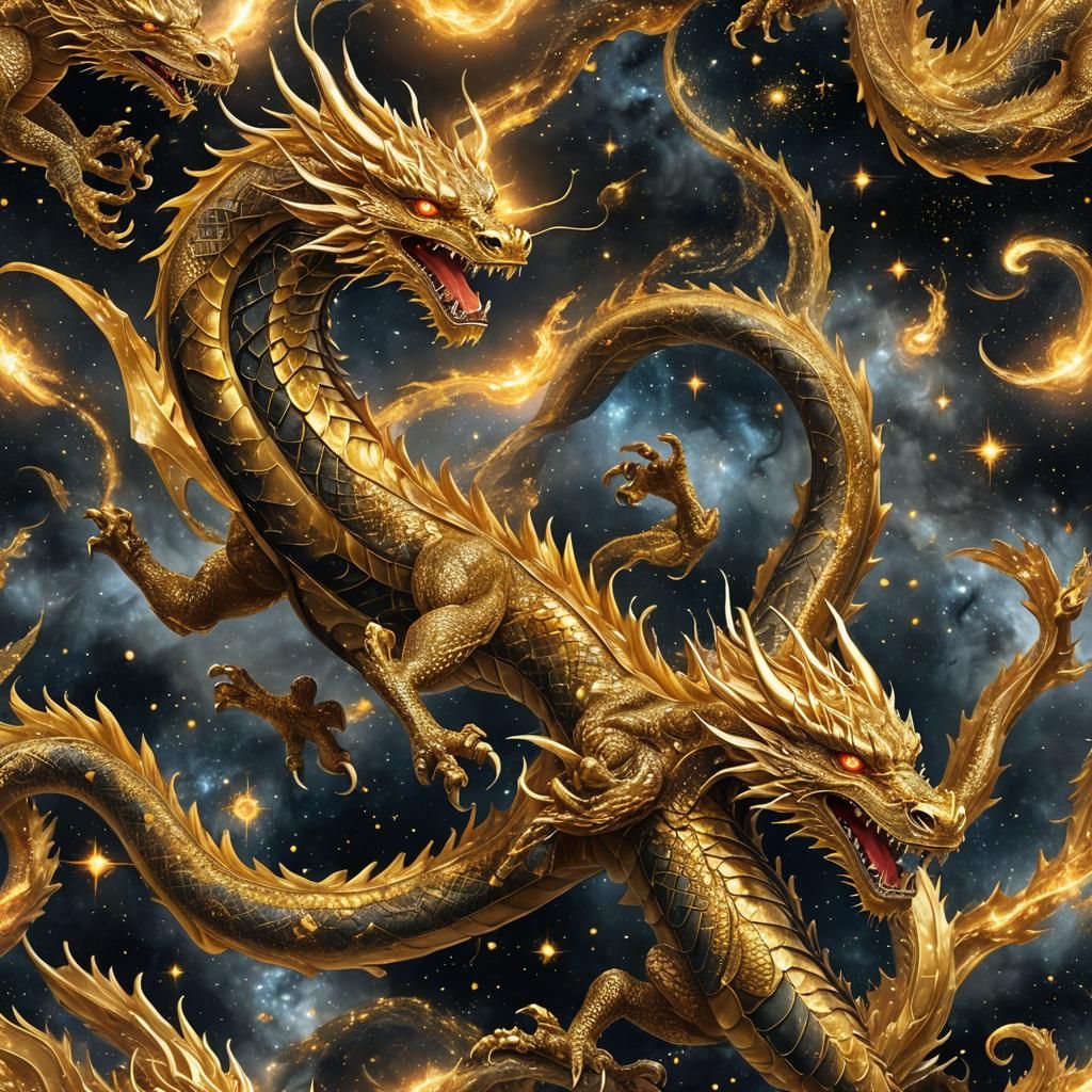 Golden Dragon Soars Through Space: Graffiti Art