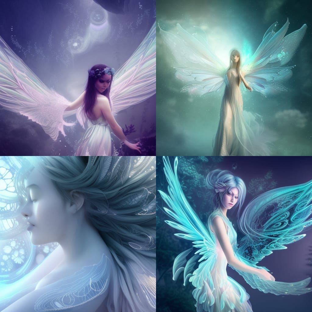 Monochromatic Moon Goddess Fairy with Glass Wings