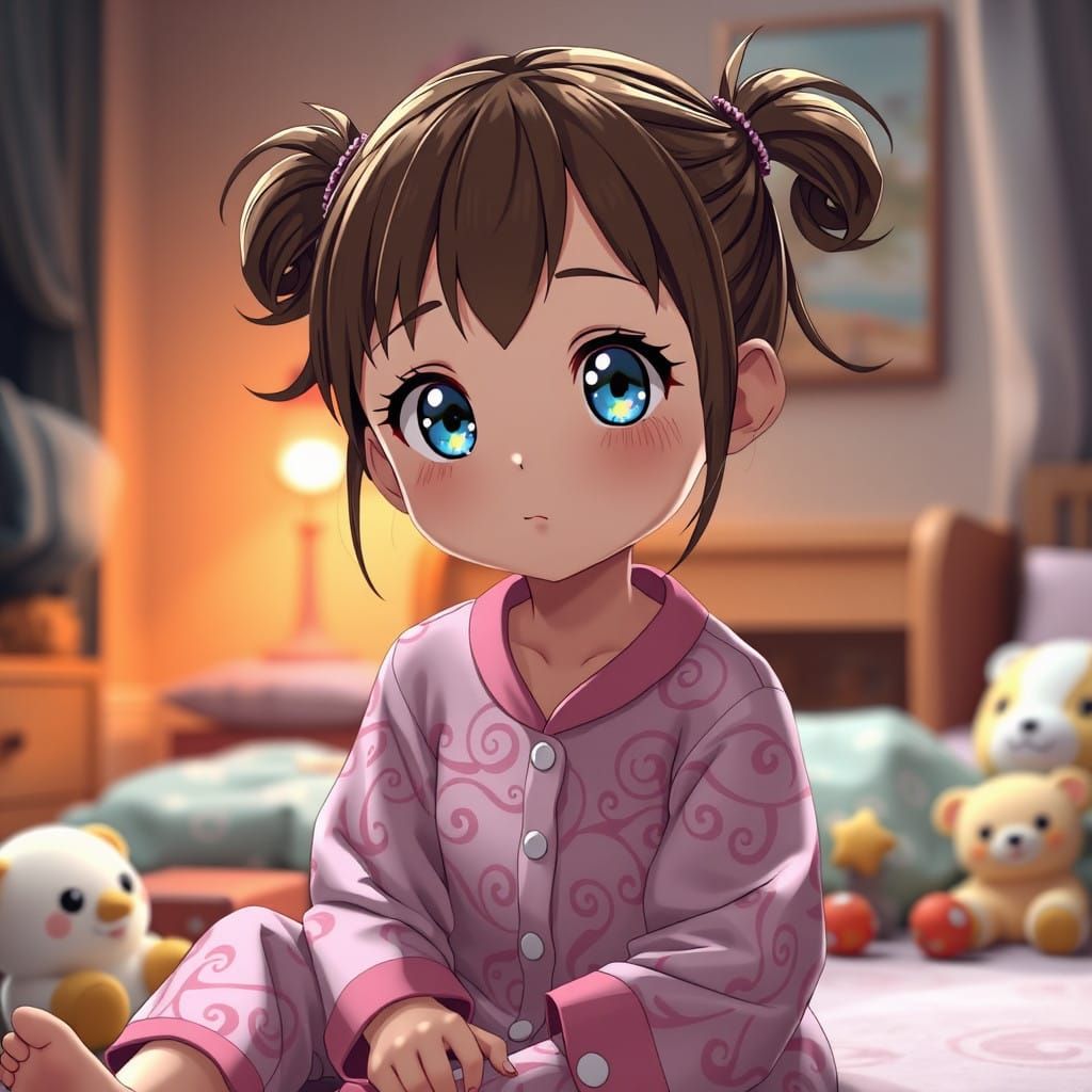 Little Girl in Pastel Pajamas, Anime-Style