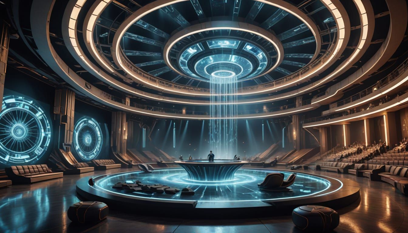 Futuristic Concert Venue: Amphitheater with Sun-Wheel Motifs