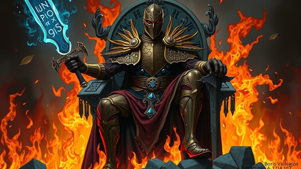 Warrior King in Fiery Glory, Boris Vallejo-Inspired Fantasy ...