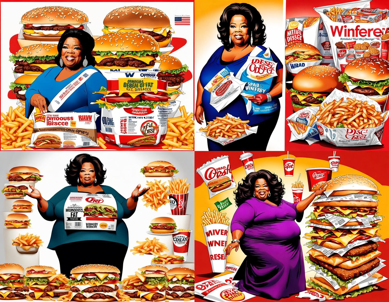 Morbidly Obese Figure Surrounded by Fast Food