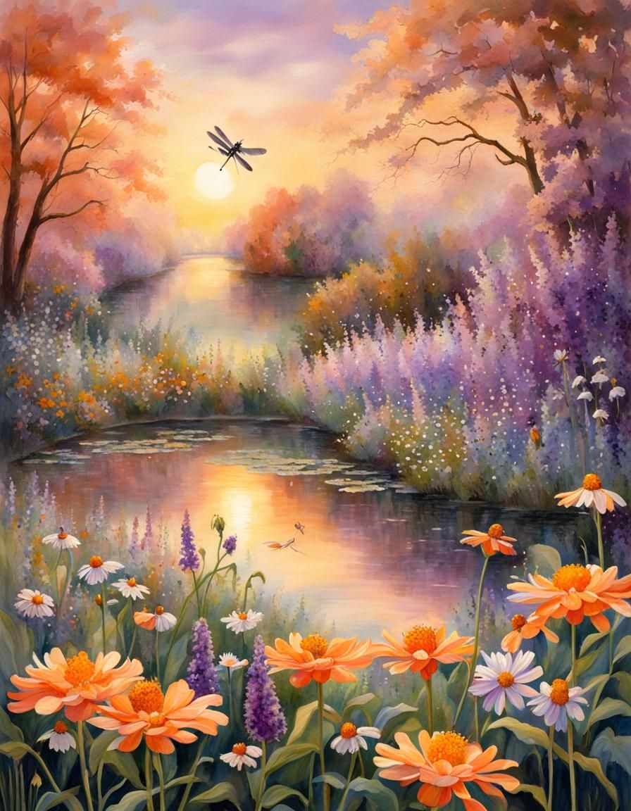 Fairytale Forest Garden in Pastel Watercolor Style