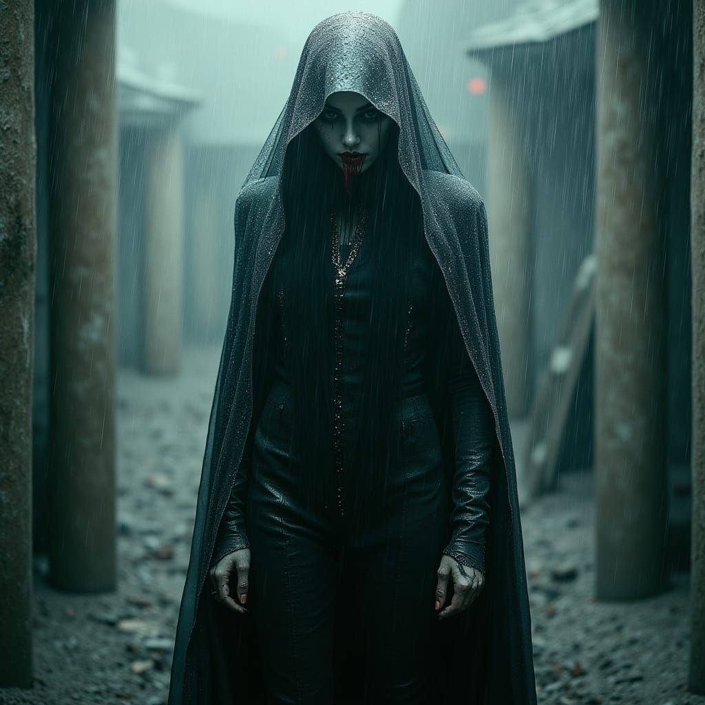 Vampire in Rain: Dark Fantasy Concept Art