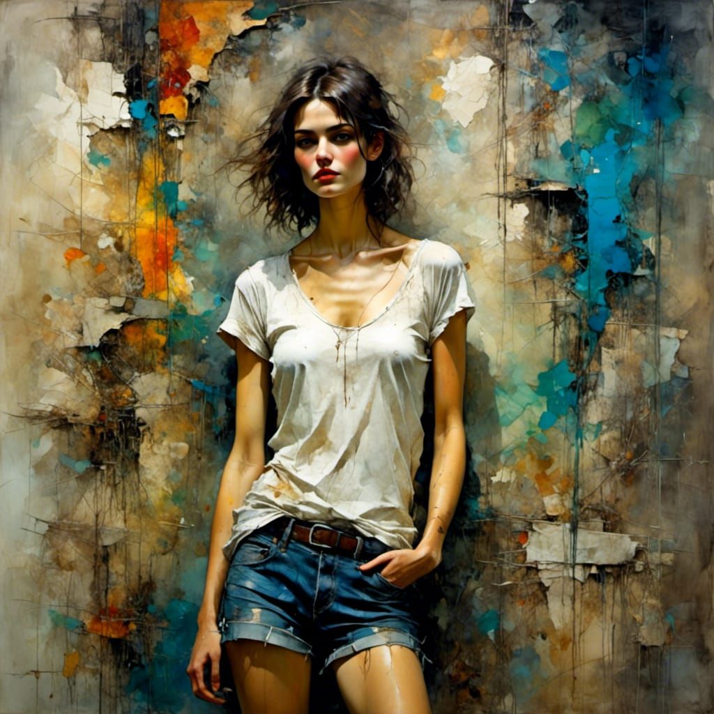 Art Nouveau Brunette in Grungy Setting