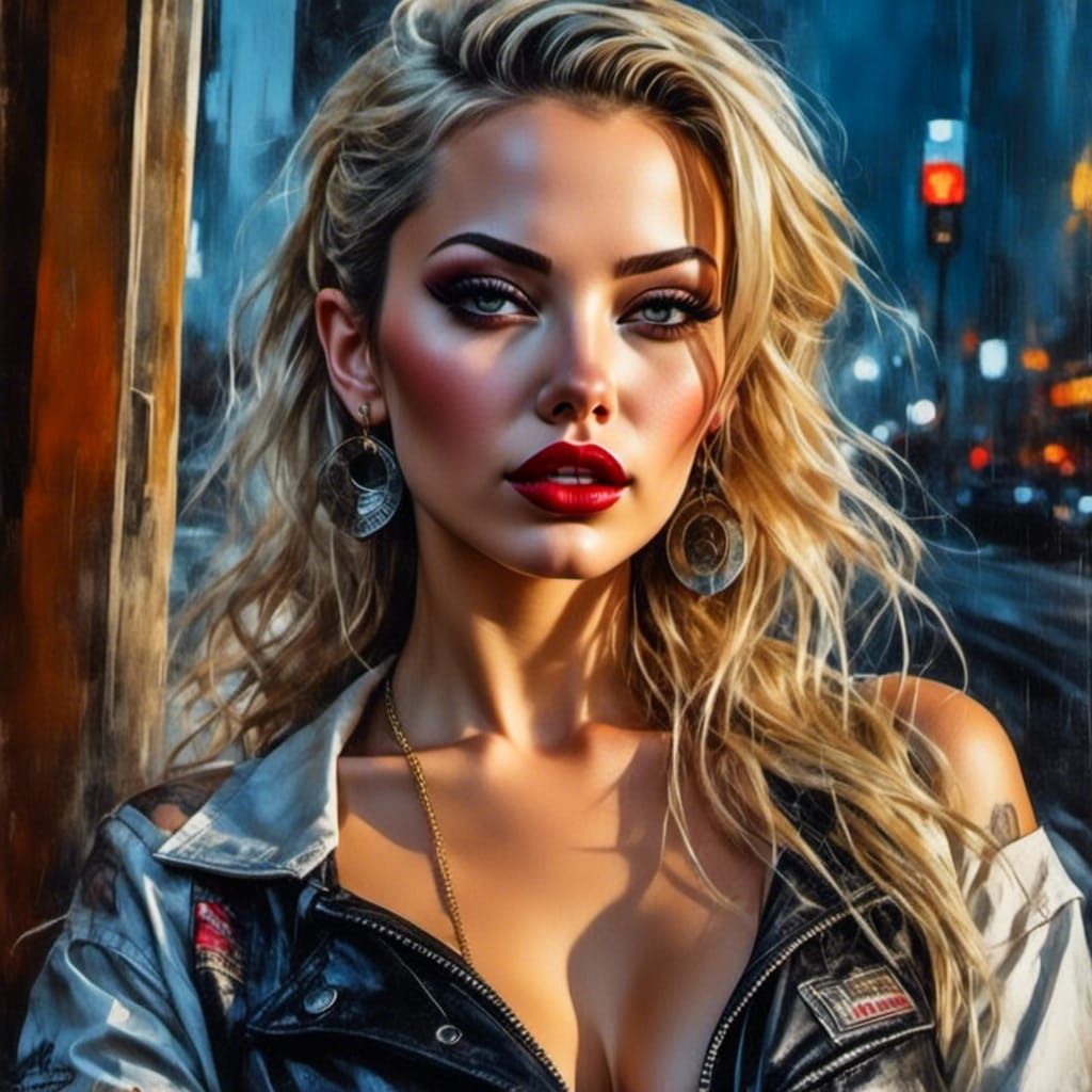 Retro Cyberpunk Pinup in Rockabilly Style