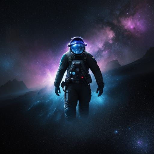 Lone Astronaut Adrift in Cosmic Nebula