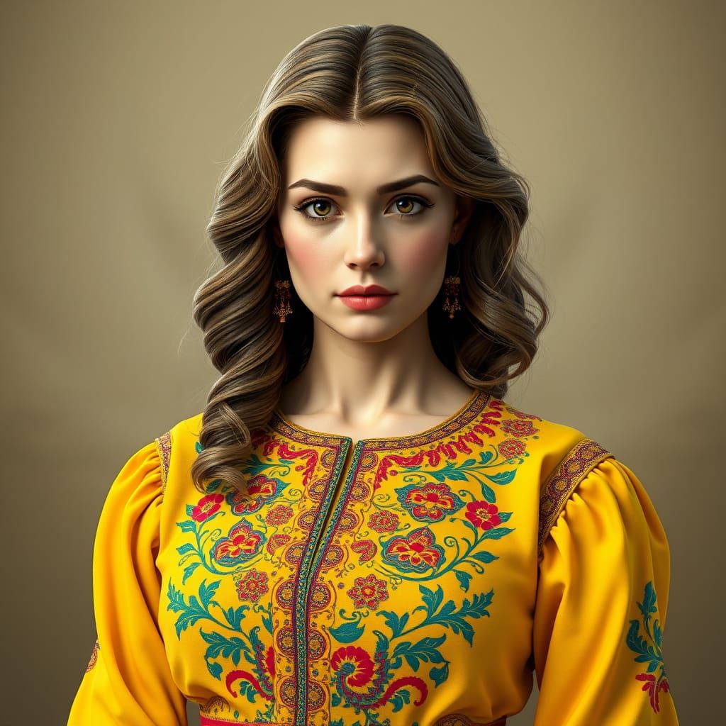 Ukrainian Lady in Vibrant Yellow Vyshyvanka