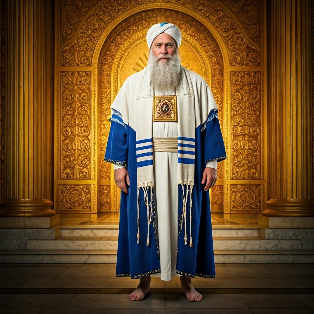 Ancient High Priest in Golden Robes Adorns the Temple