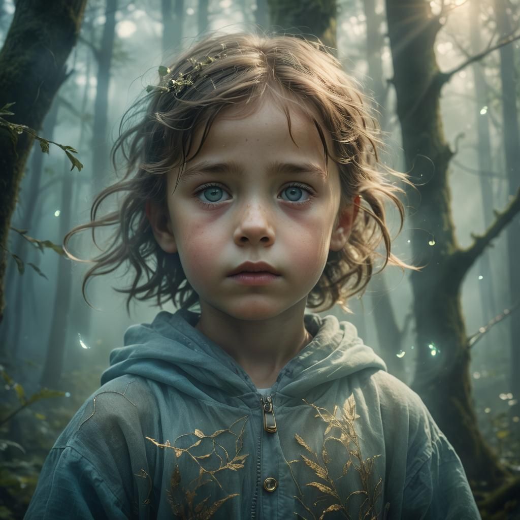 Ethereal Child Portrait in Mystical Forest
