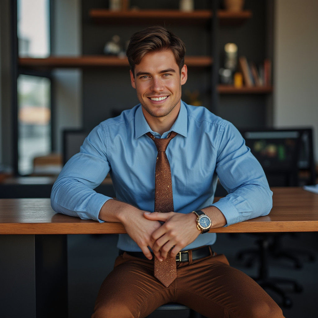 Ethereal Young Man Posing in Office Attire