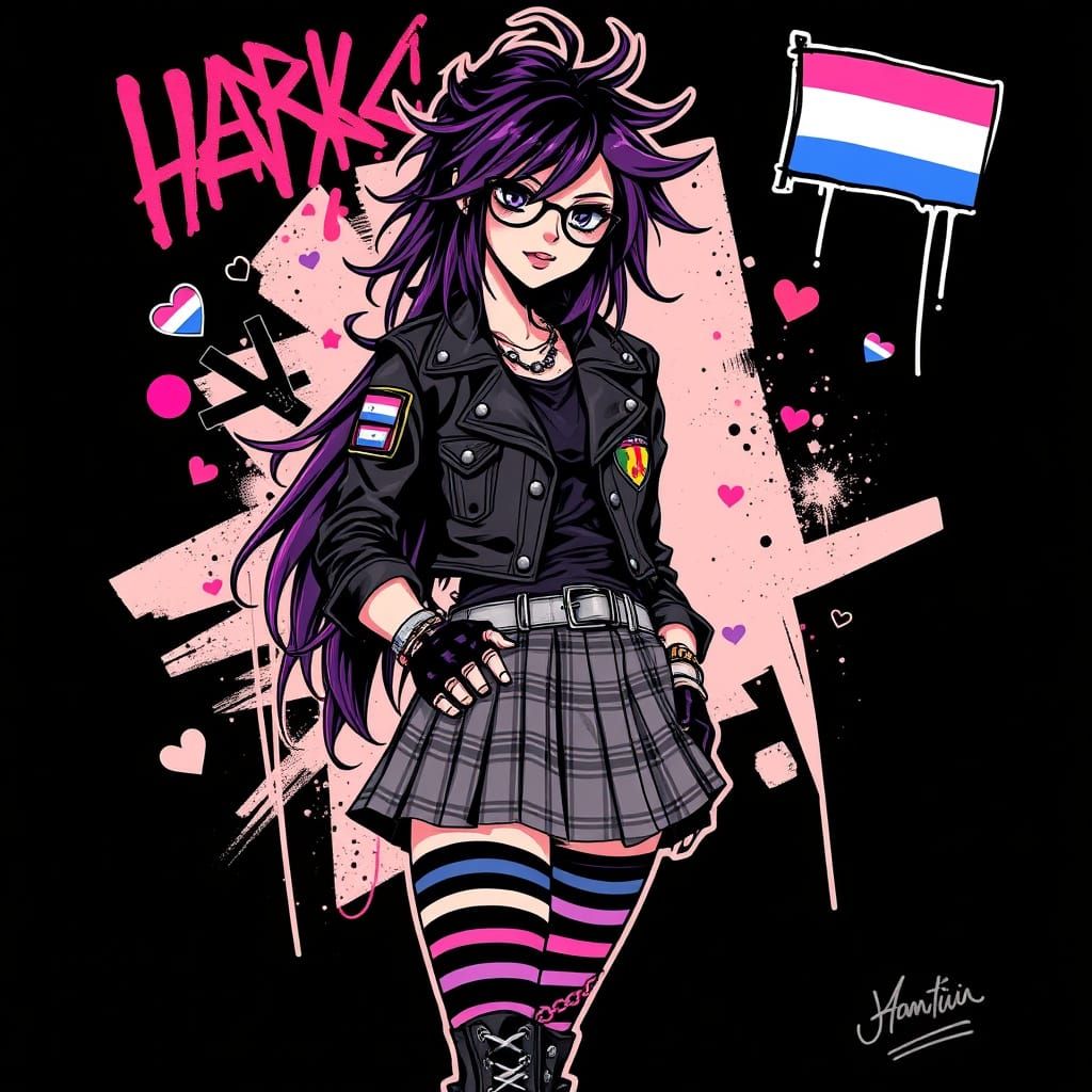 Confident Emo Trans Girl in Anime Style