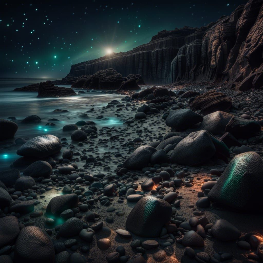 Cosmic Lights on Rocky Shorelines in HDR