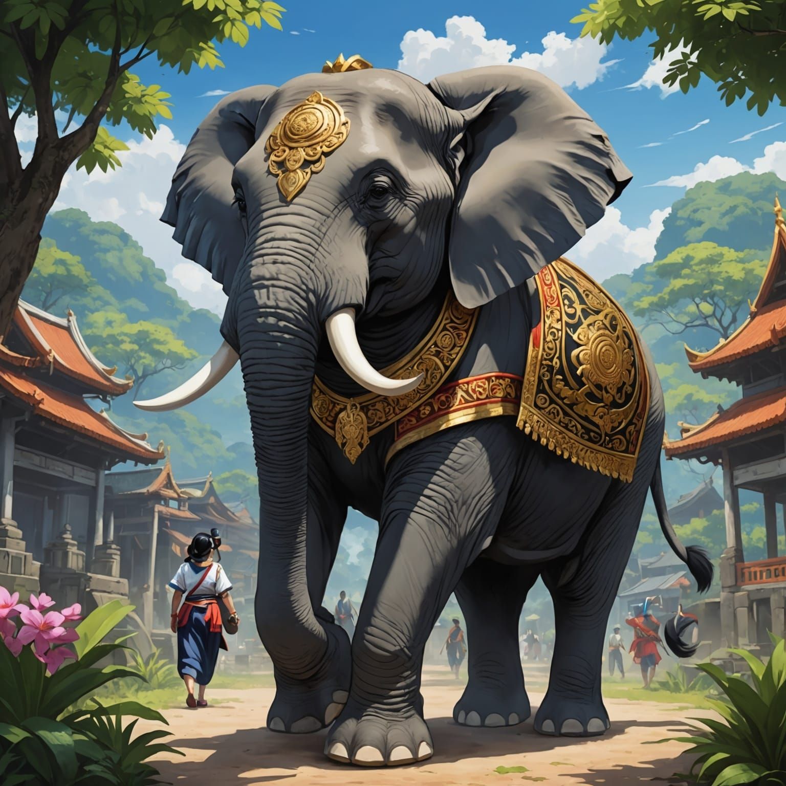 Anime-Style Female Elephant in Thailand Landscape