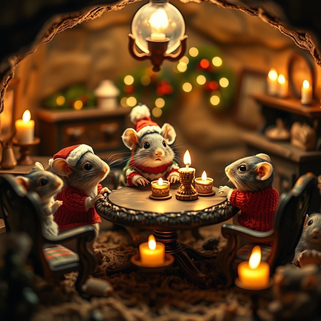 Cozy Field Mouse Family Holiday Gathering in Burrow