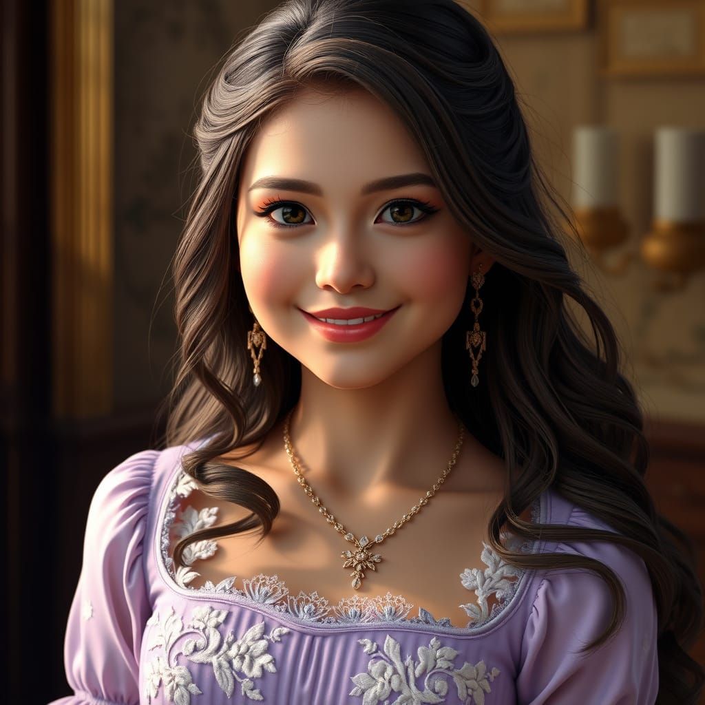 Ethereal Woman in Lavender Gown, Art Nouveau Portrait