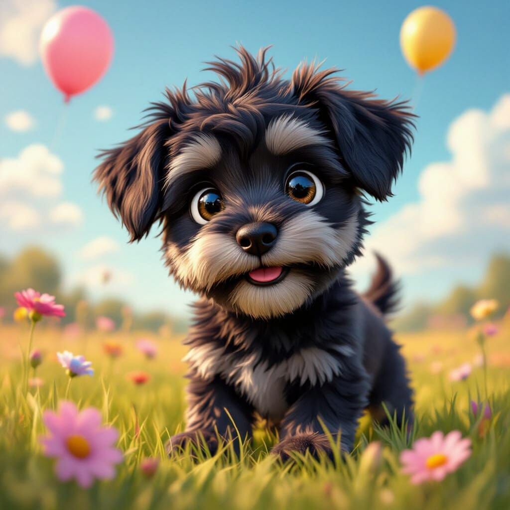 Anthropomorphic Schnauzer Puppy in Pixar-Meets-Realism Style