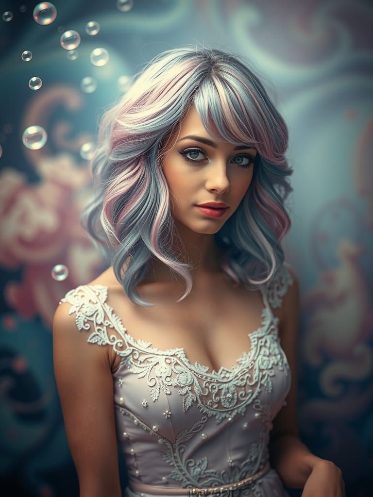 Pastel Hair and Pearls in High Fashion Photography