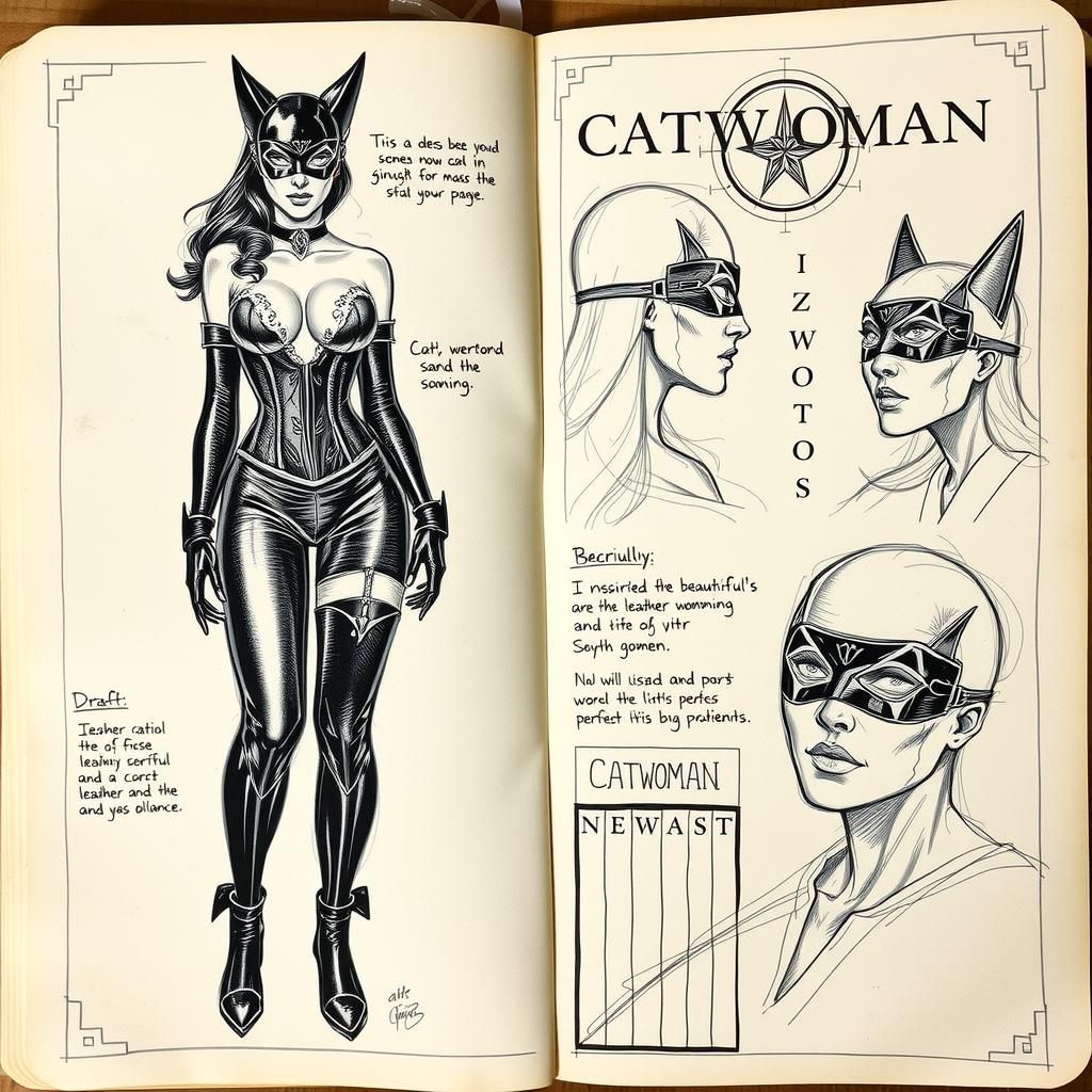 Catwoman Sketchbook Page in Detailed Style