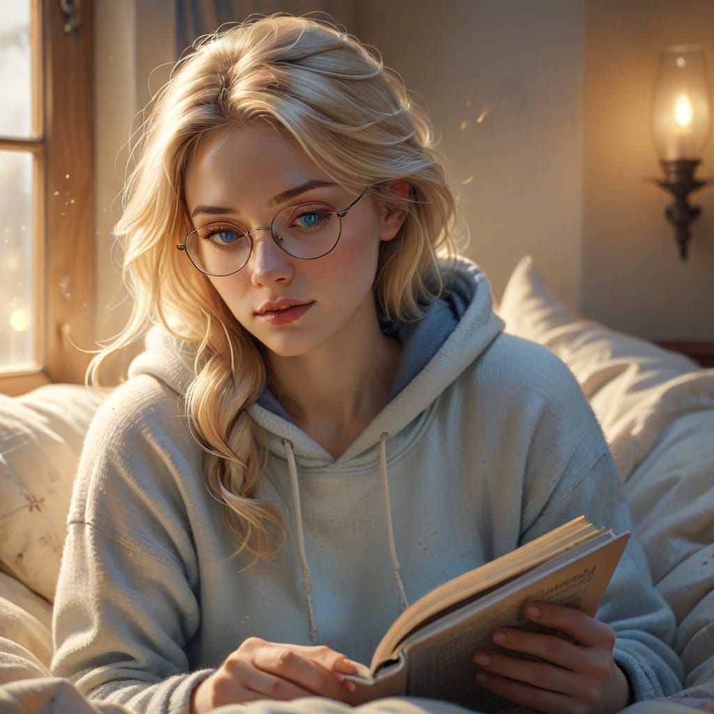 Whimsical Digital Portrait of a Young Woman in a Cozy Moment