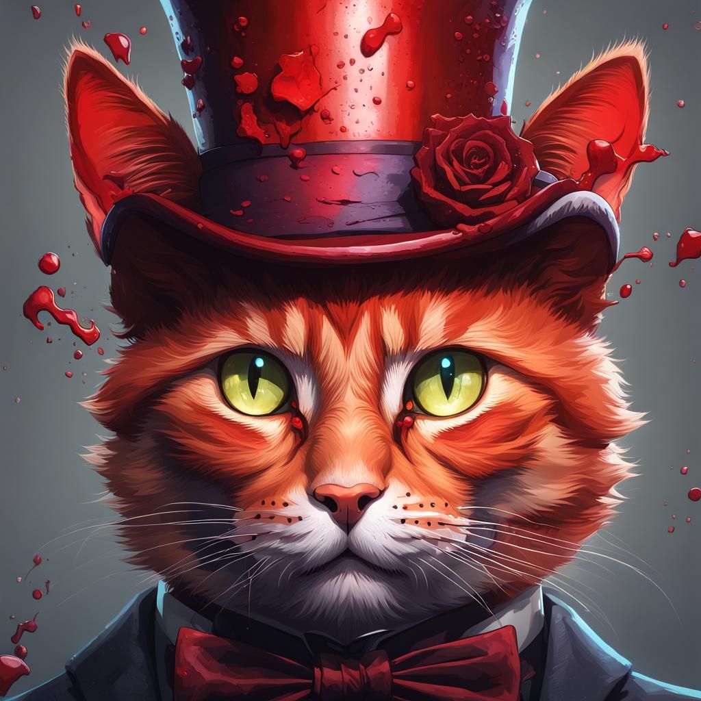 Menacing Red Cat Portrait in Hyperdetailed Style