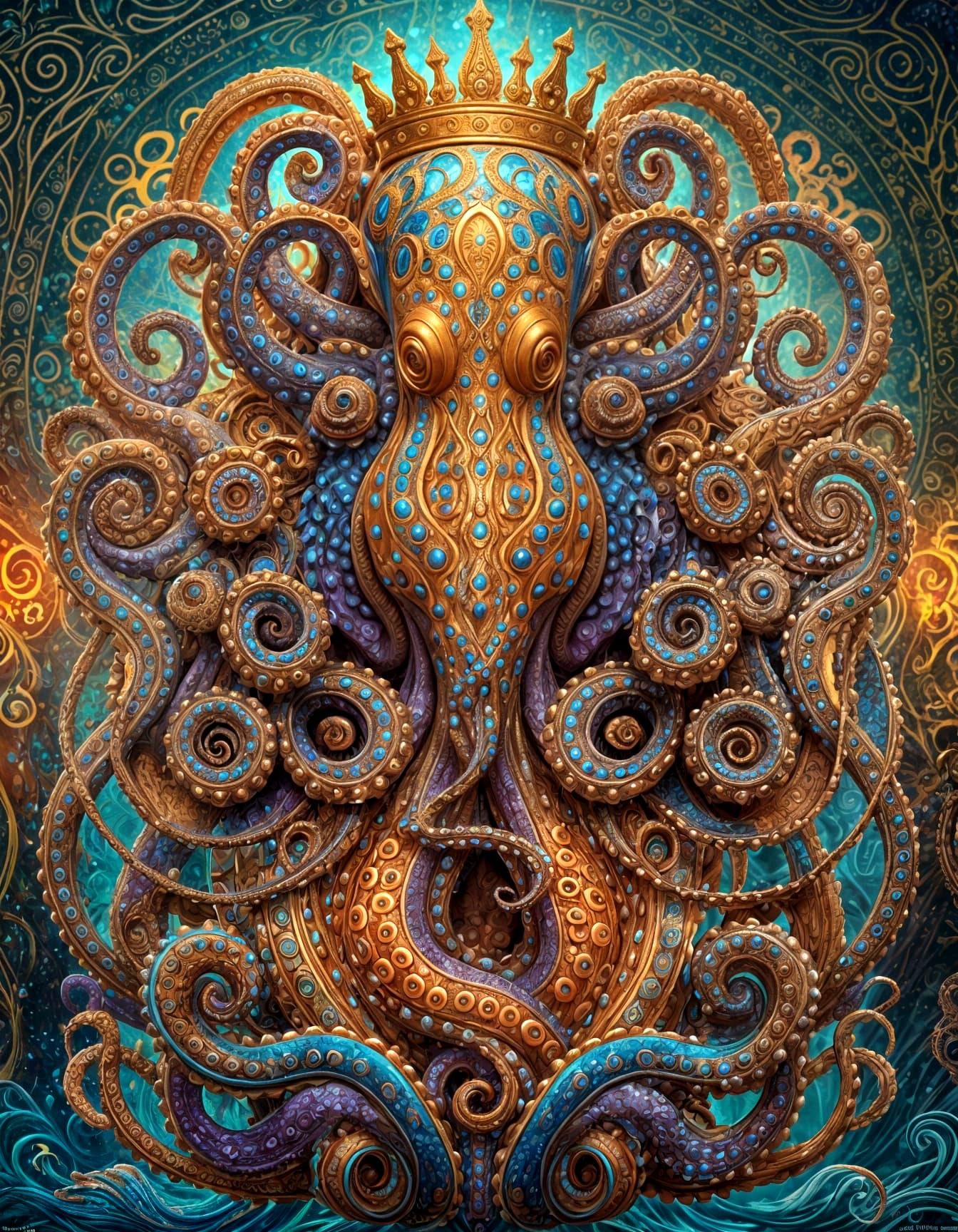 Octopus King on Throne in Psychedelic Art
