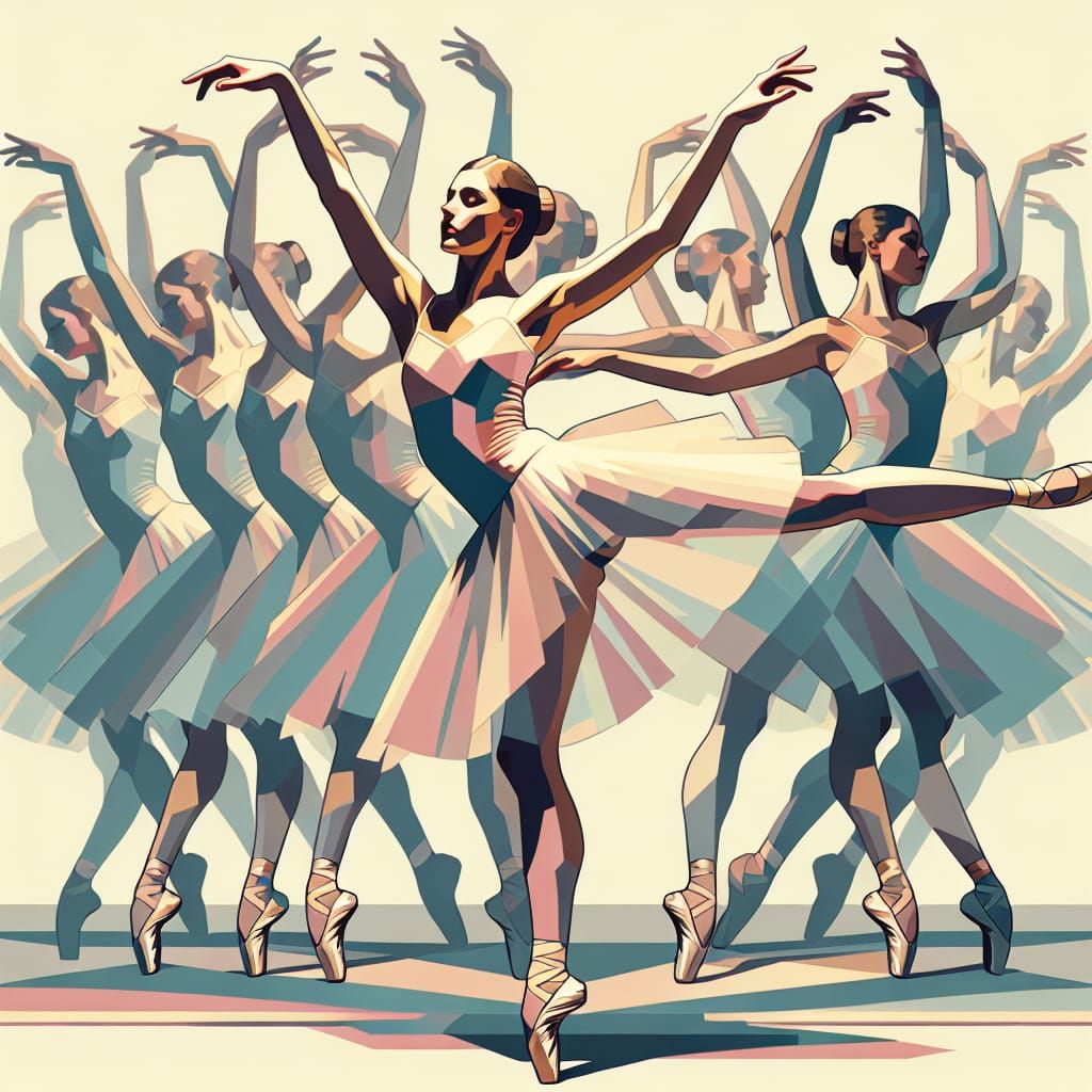 Ballerina Pirouette in Cubist Style