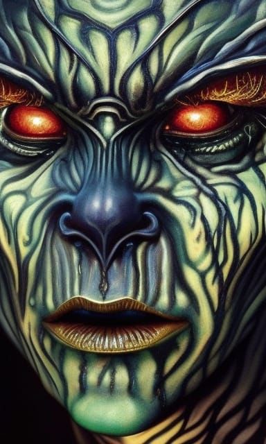 Gollum Portrait: Twisted Face in Art Nouveau Style