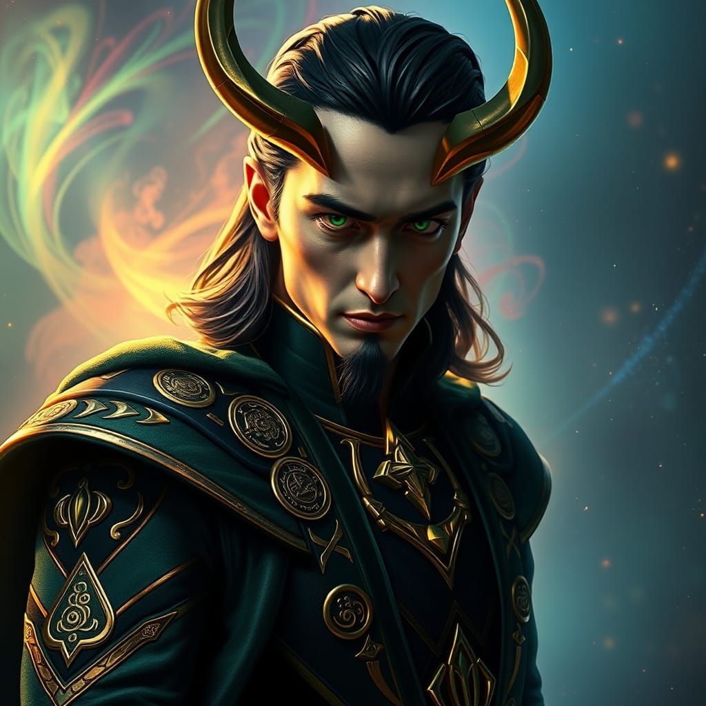 Loki in Ornate Attire: Hyperrealistic Concept Art