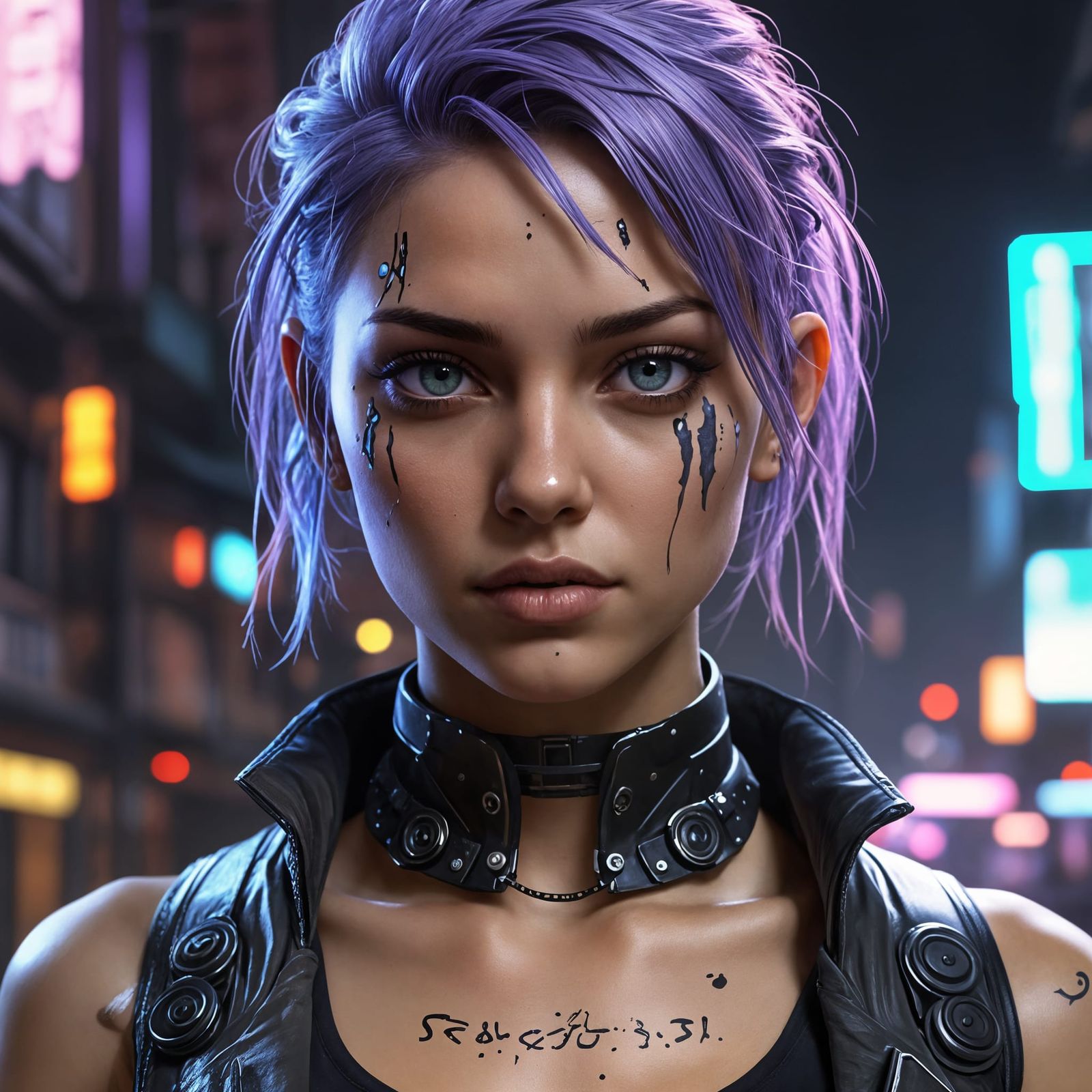 Cyberpunk Dancer in Neon-Lit Dystopian New Orleans