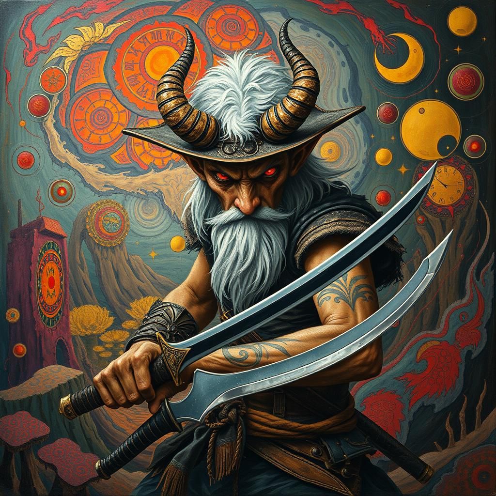 Half-Demon Warrior in Surreal Dreamscape