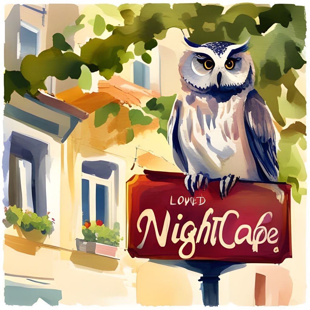 Watercolor Painting of Nightcafe with Owl