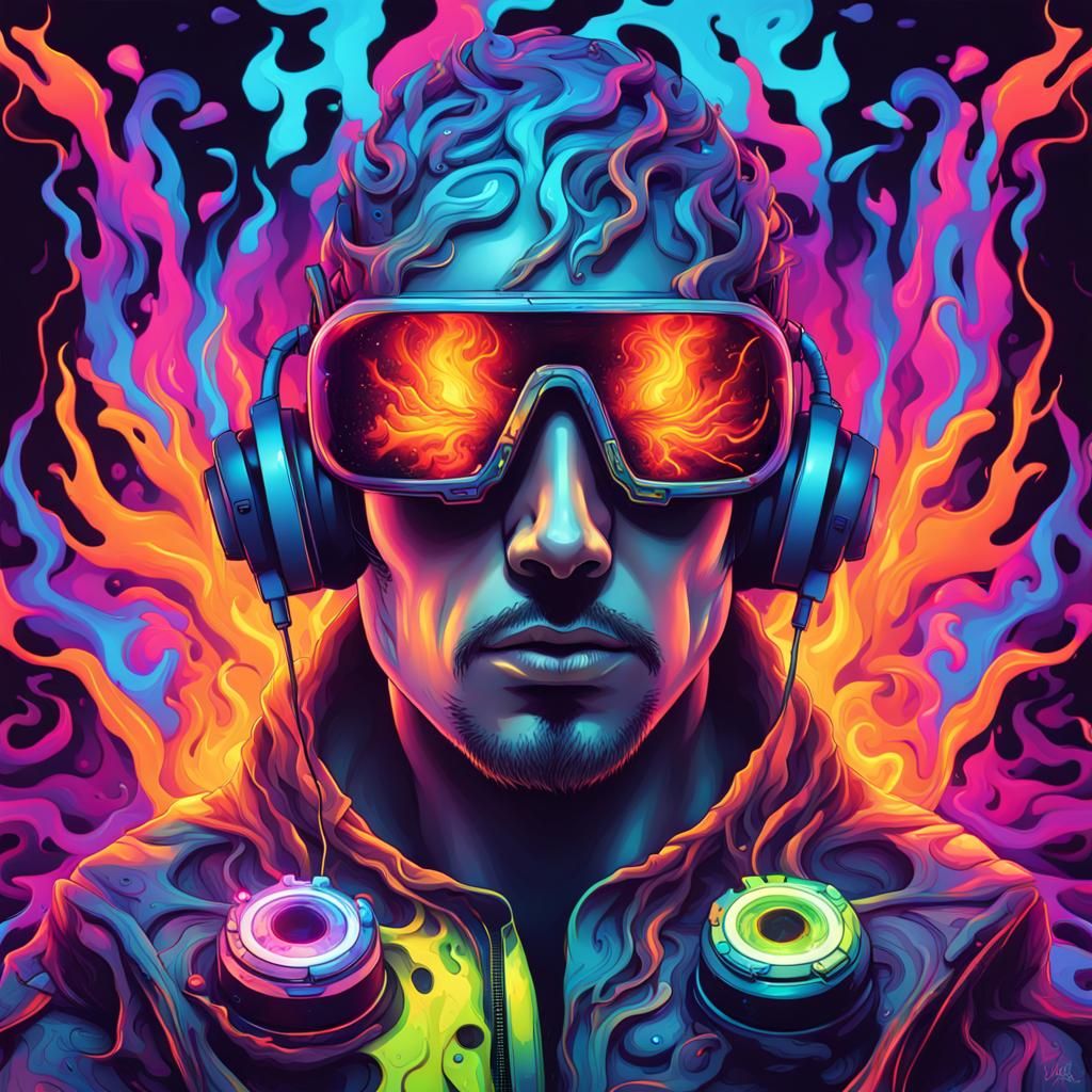 Futuristic Gamer in Neon Graffiti Art Style