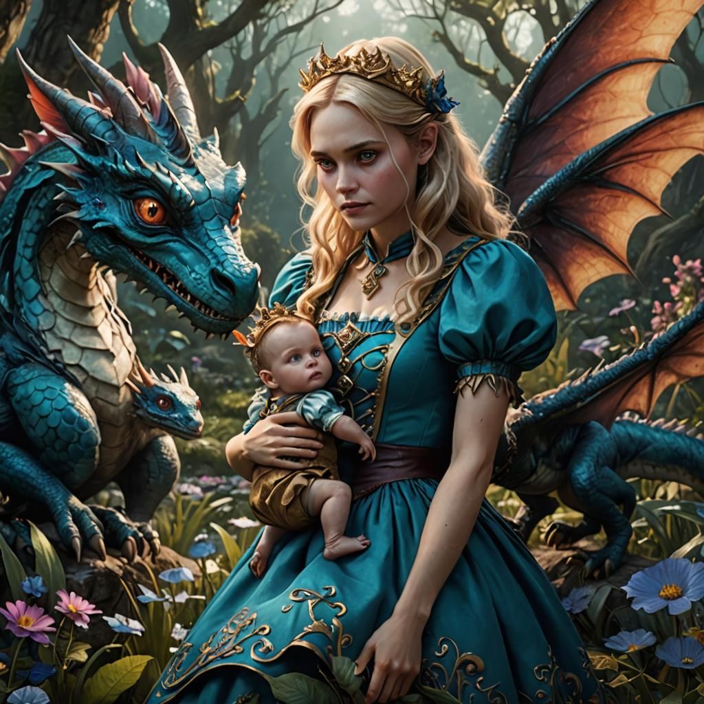 Alice in Wonderland Fairy with Baby Dragon