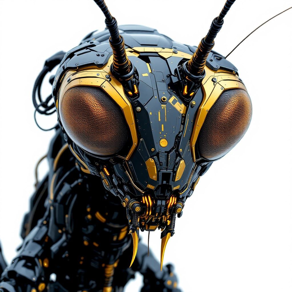 Biomechanical Mantis Head: Ultra-Detailed Metallic Illustrat...