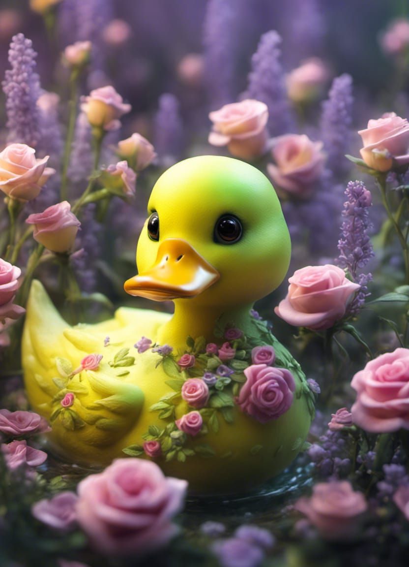 Ethereal Stuffed Duck with Roses Digital Art