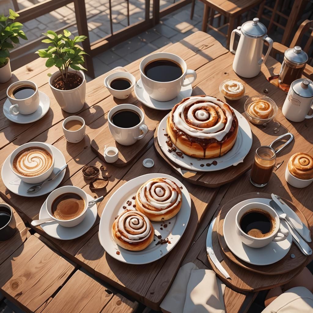 Cinnamon Roll and Coffee: 3D Anime Cafe Art