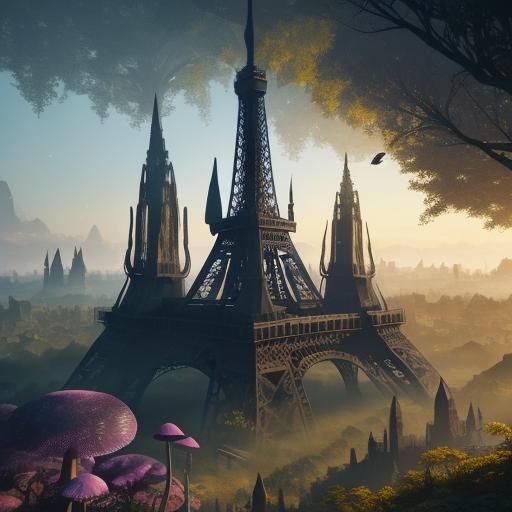 Eiffel Tower in Fantasy Forest Concept Art