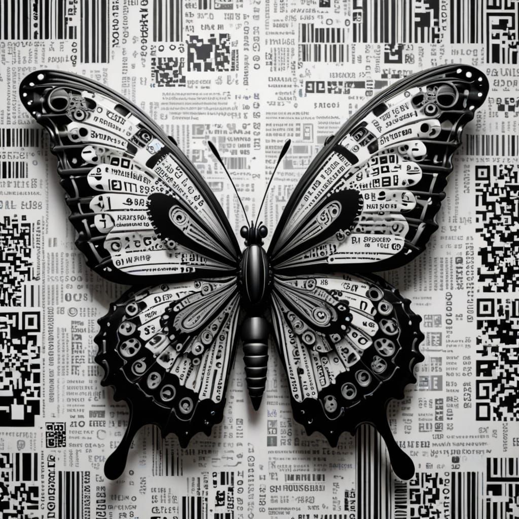 Steampunk QR Code Butterfly in Black and White