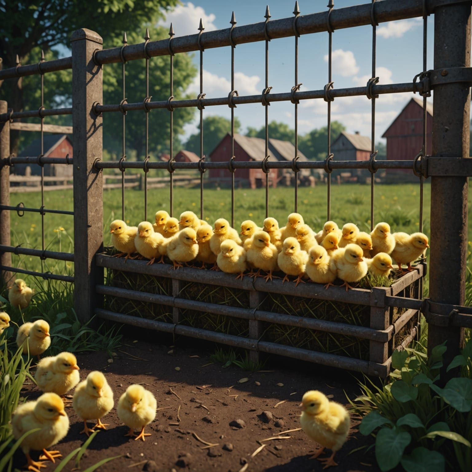 Baby Chicks in Farm Enclosure: Fantasy Concept Art