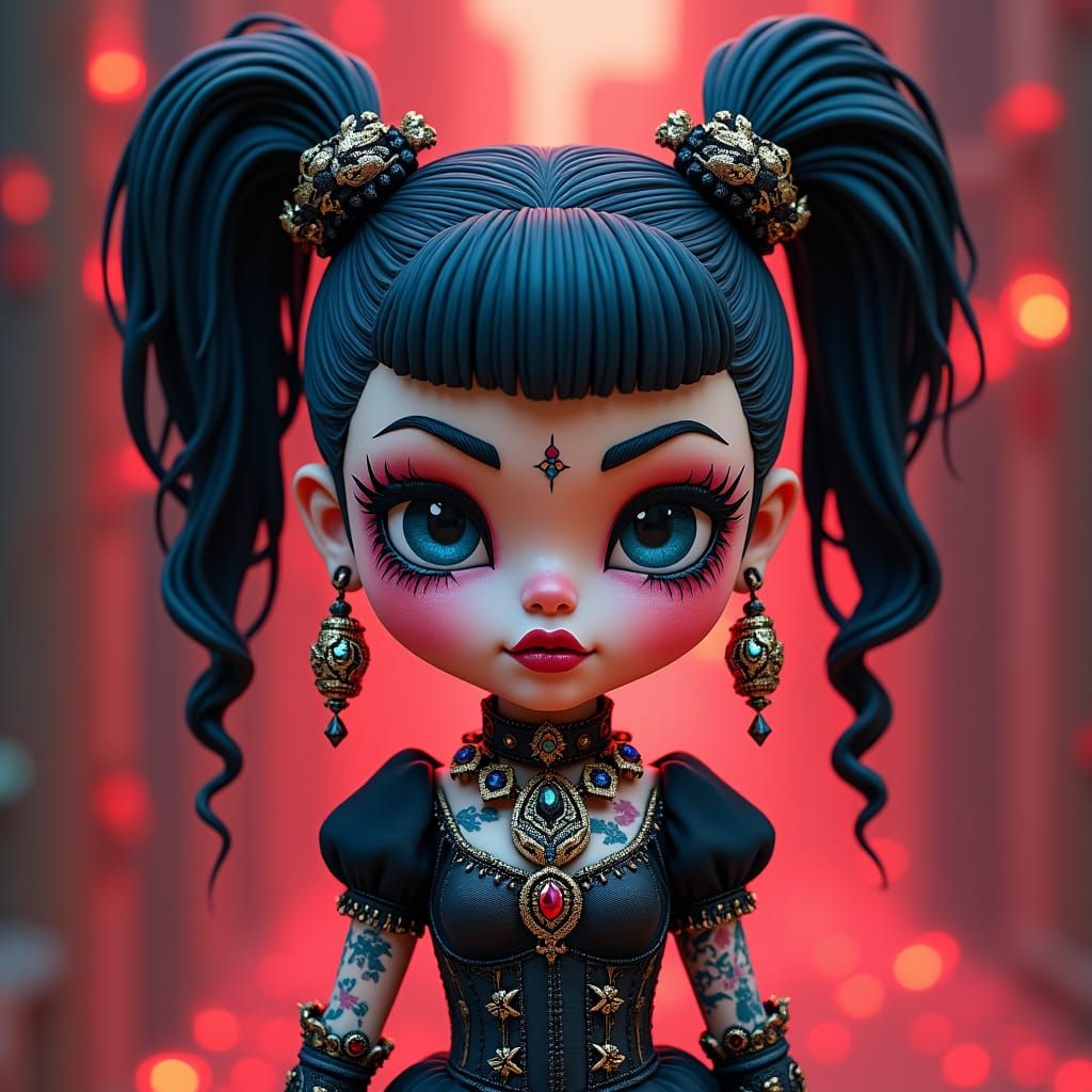 Gothic LOL Doll with Tattoos in Dark Fantasy Style