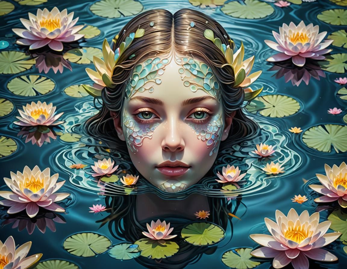 Ophelia in Pond with Water Lilies: Abstract Fractal Art