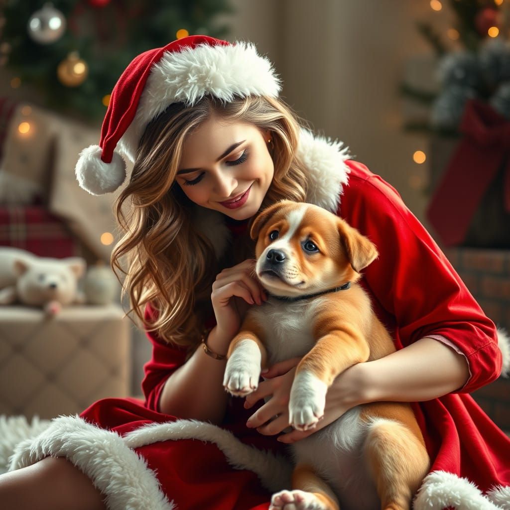 A Hyperrealistic Woman Enjoys Winter Wonderland with Her Fai...