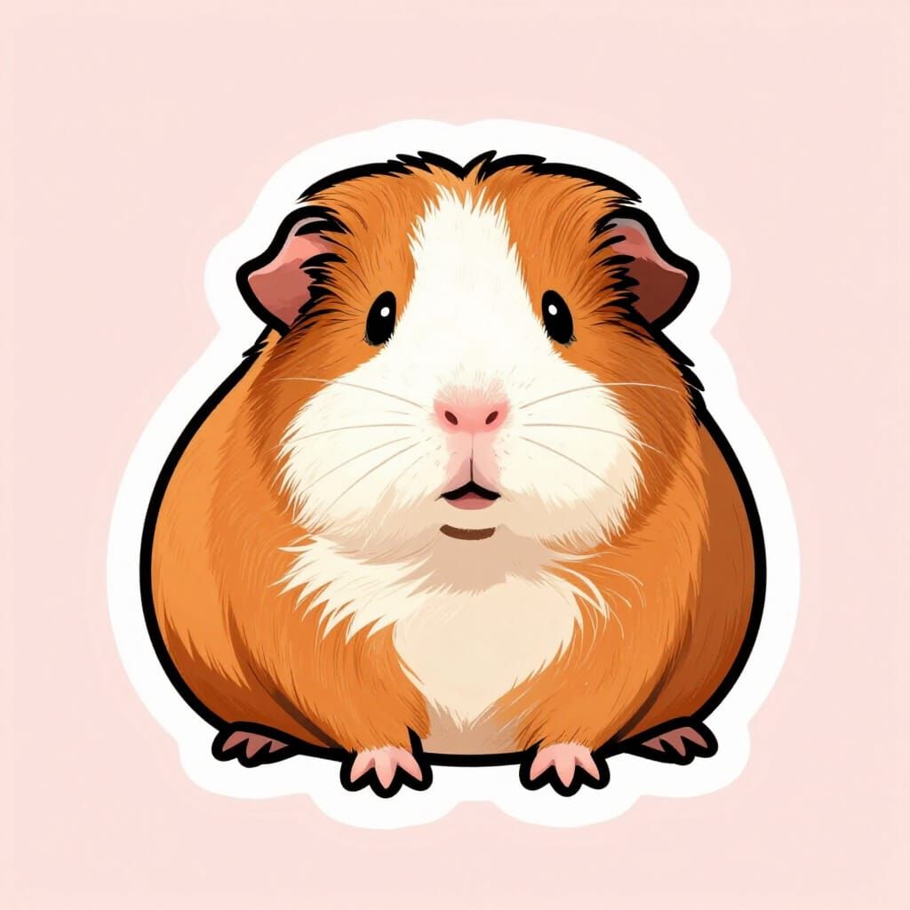 Cute Multicolored Guinea Pig Sticker in Line Art Style