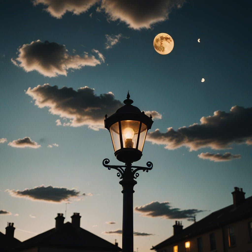Street Lamp with Moon and Clouds in Film Noir